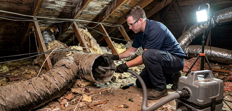 Storm-Damaged Attic Duct Cleaning in Irving