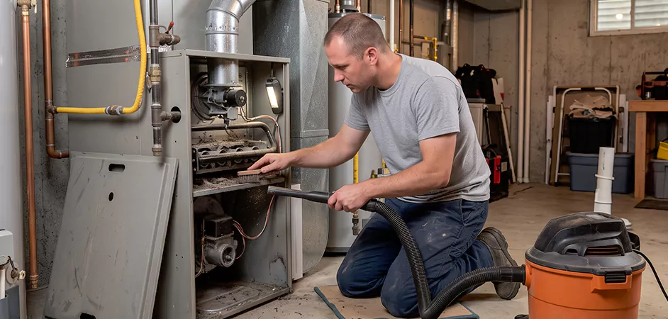 Burner and Heater Compartment Lint Removal in Irving